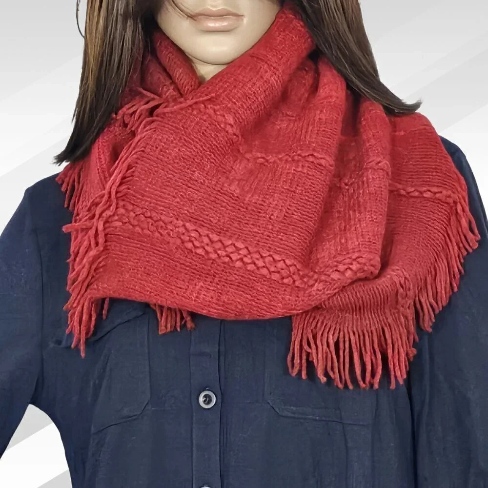 2/$30 INC International Concepts Raschel-Knit Red Loop Scarf with Fringe